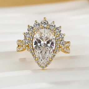 Vintage 4.0Ct Halo Pear Cut Twist Engagement Ring In Sterling Silver All Time Luminous Accent