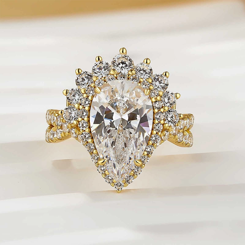 Vintage 4.0Ct Halo Pear Cut Twist Engagement Ring In Sterling Silver All Time Luminous Accent