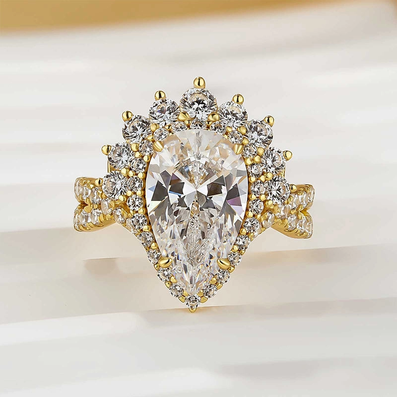 Sleek Glow Vintage 4.0Ct Halo Pear Cut Twist Engagement Ring In Sterling Silver