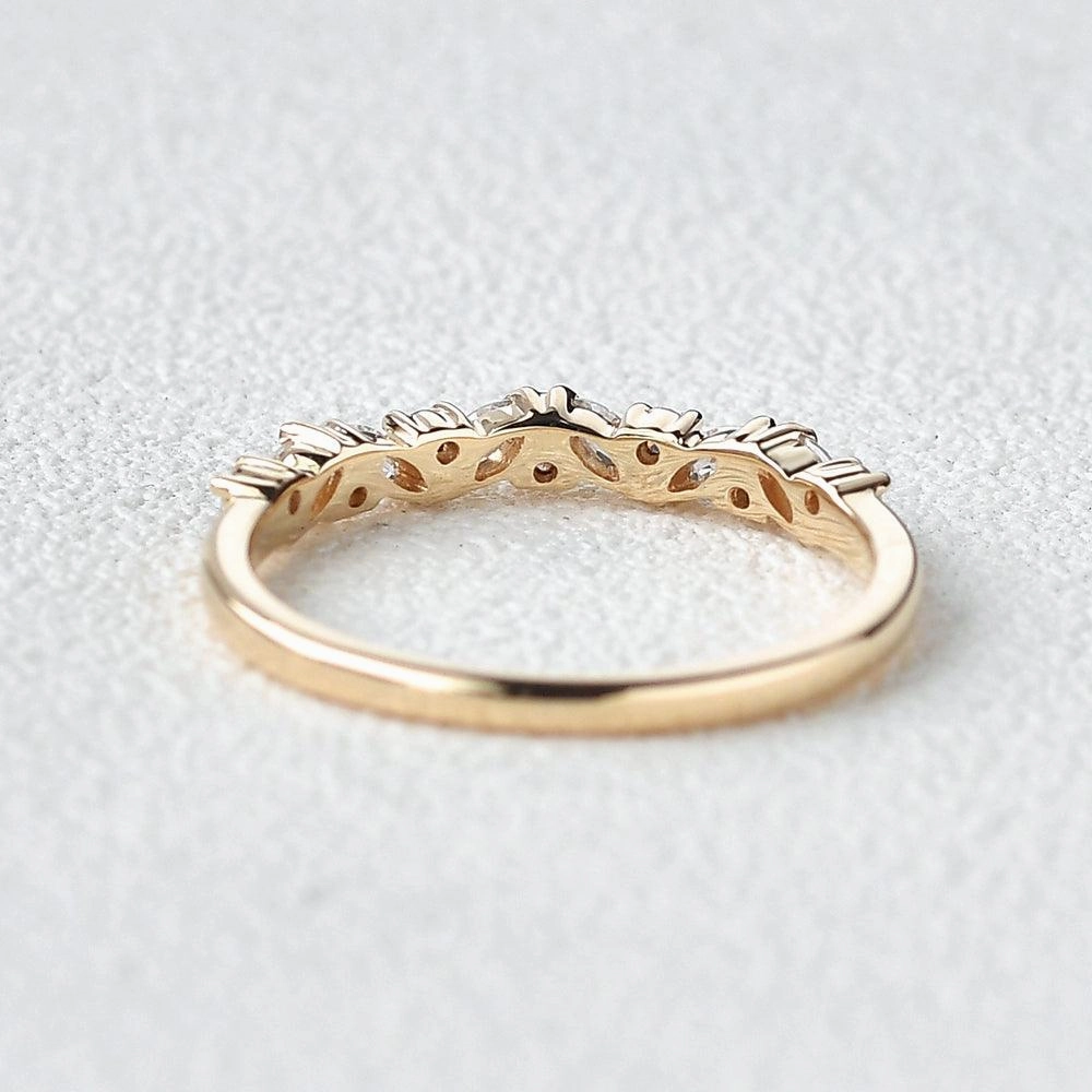 Sleek Craft Moissanite Cluster Wedding Band Yellow Gold Ring