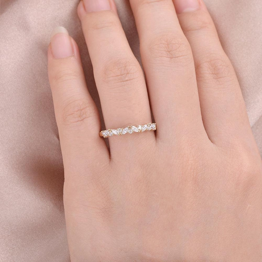 Fashion Finish Moissanite Cluster Wedding Band Yellow Gold Ring