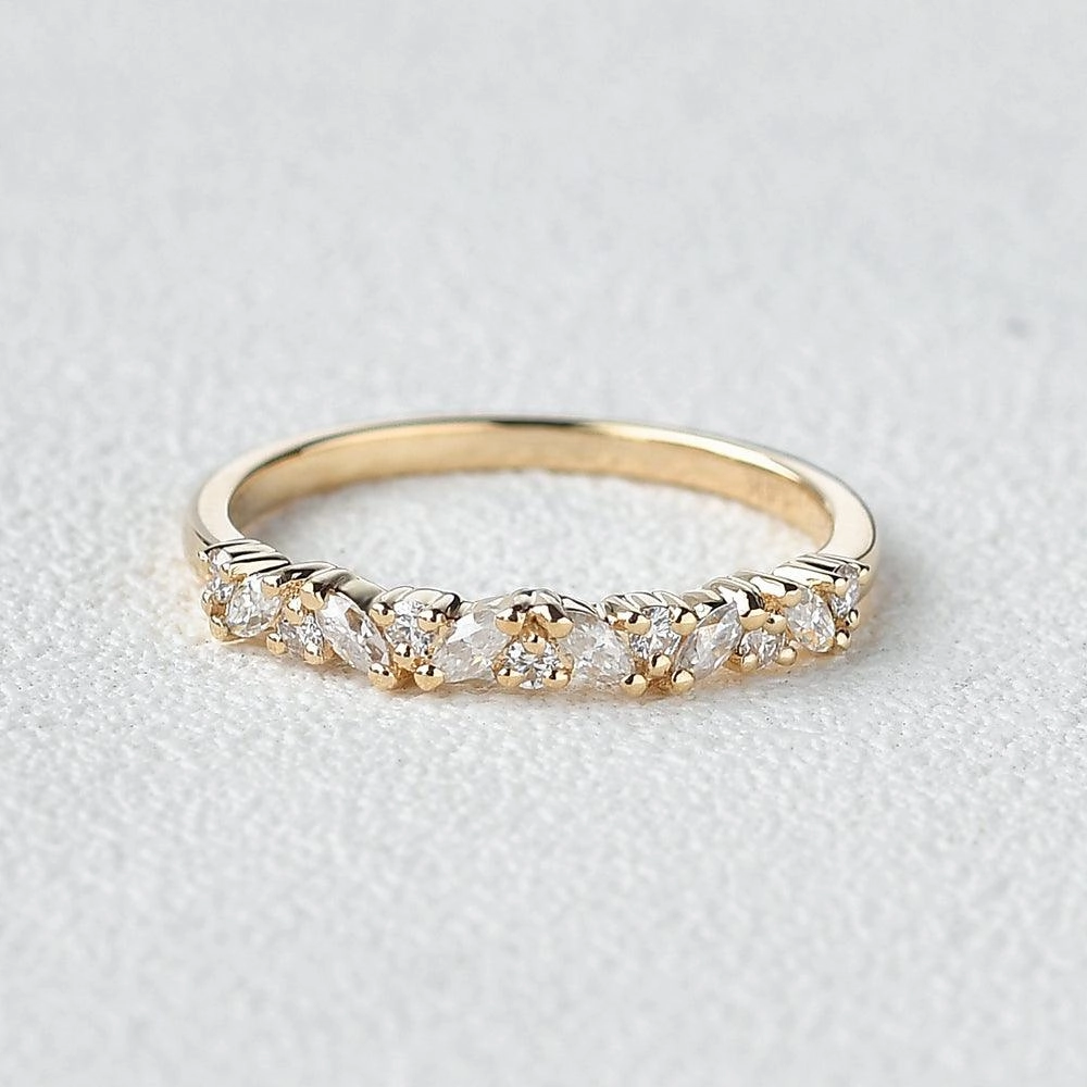 Casual Design Moissanite Cluster Wedding Band Yellow Gold Ring