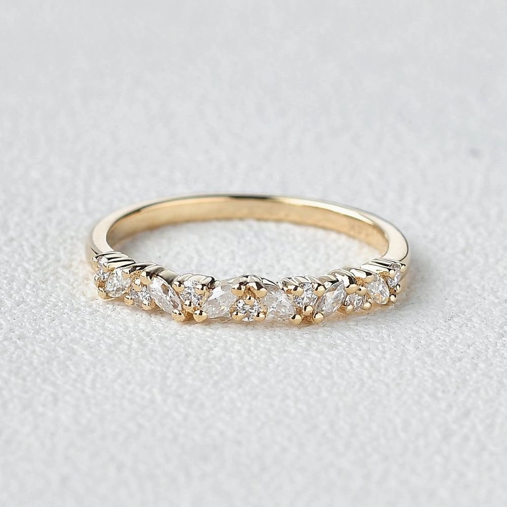 Glow Look Moissanite Cluster Wedding Band Yellow Gold Ring