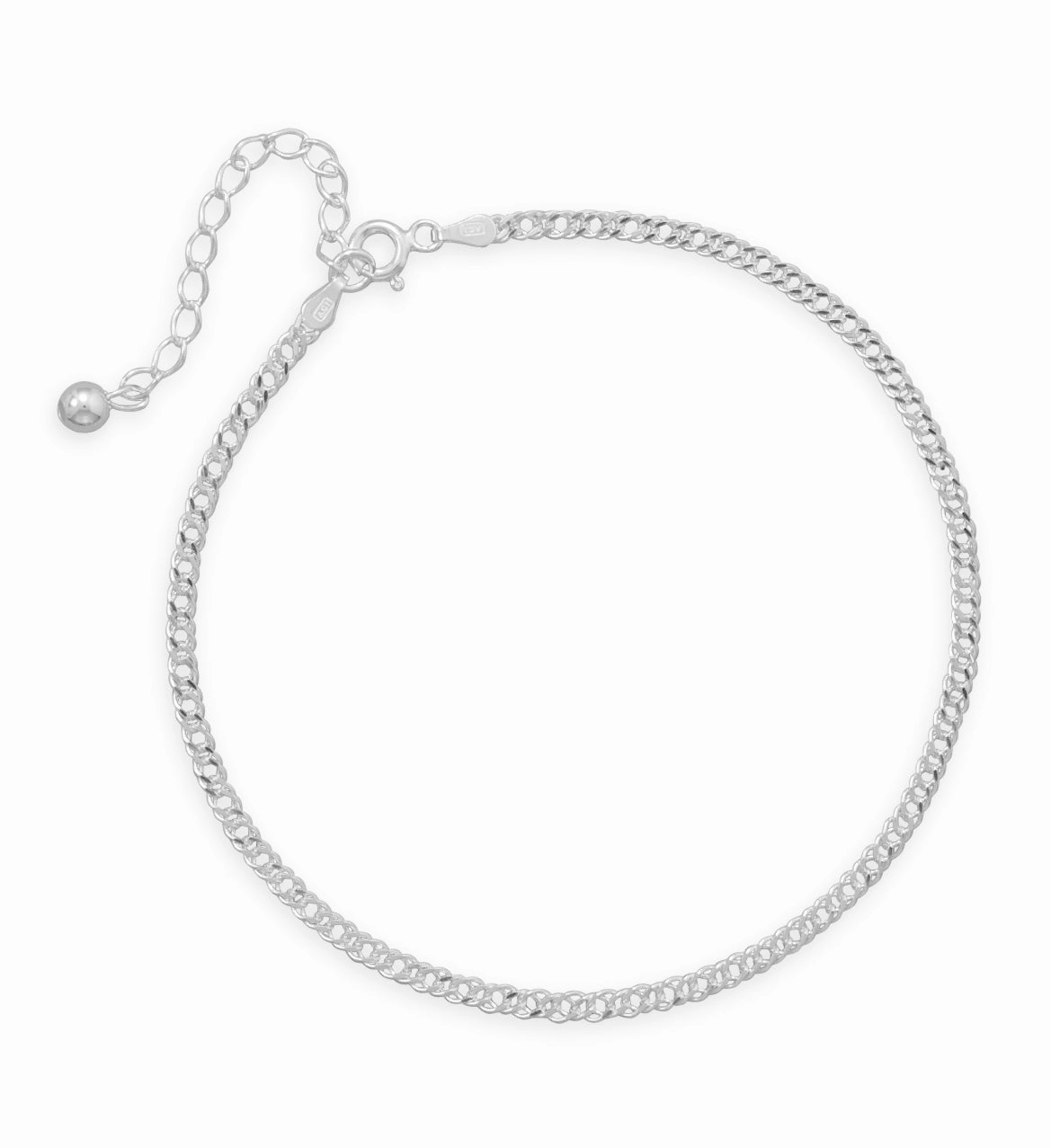 Custom Craft Instant Style Rombo Chain Anklet Sterling Silver Adjustable Length, Made in Italy