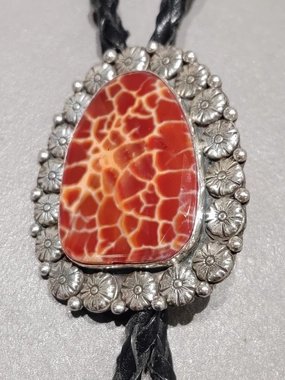 Bold Moment Ronnie Willie Navajo Sterling Silver Honeycomb Agate Bolo - Handmade Native American