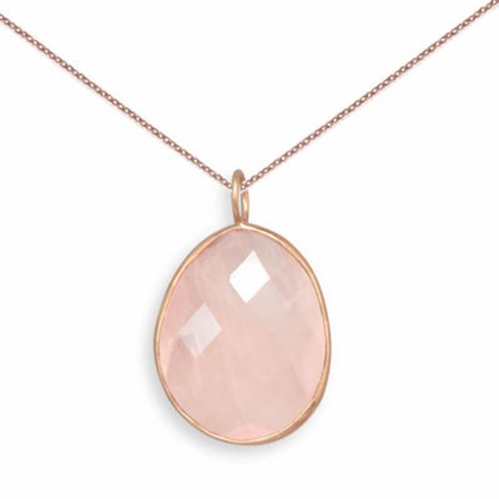 Rose Dyed Quartz Necklace Freeform Shape Rose Gold over Sterling Silver,  Chain Artisan Accent