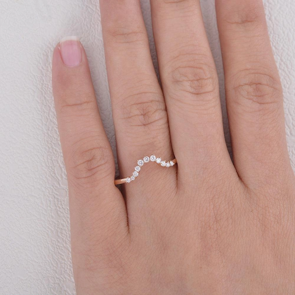 Rose Gold Moissanite Curved Wedding Band Shining Edge Impeccable Form