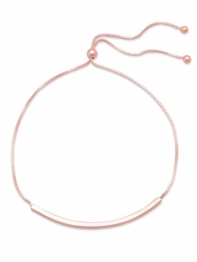 Lively Feature Rose Gold-plated Sterling Silver Box Chain Bracelet with Bar Adjustable Length