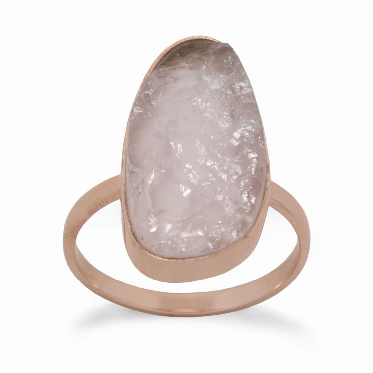 Rose Quartz Chunk Ring Pink Gold-plated Sterling Silver Urban Style