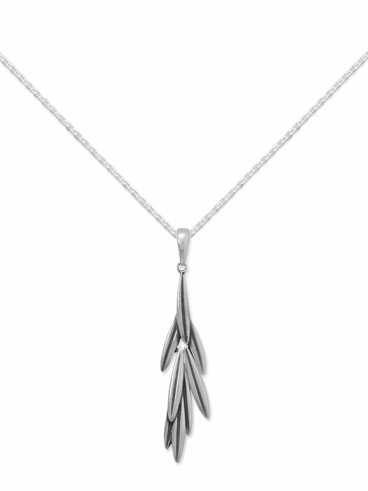 Premium Form Dazzling Piece Rosemary Sprig Design Pendant Oxidized Sterling Silver with 18-inch Chain