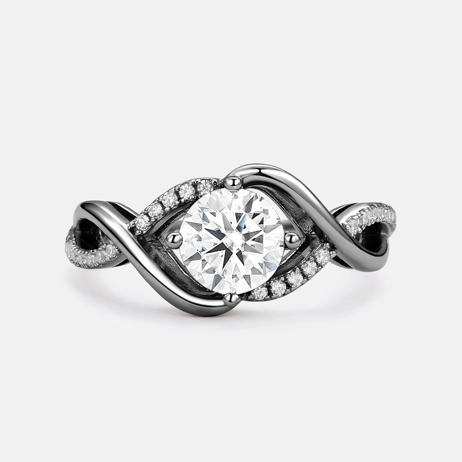 Flat Detail Runway Inspired Round Cut Moissanite Classic Infinity Engagement Ring