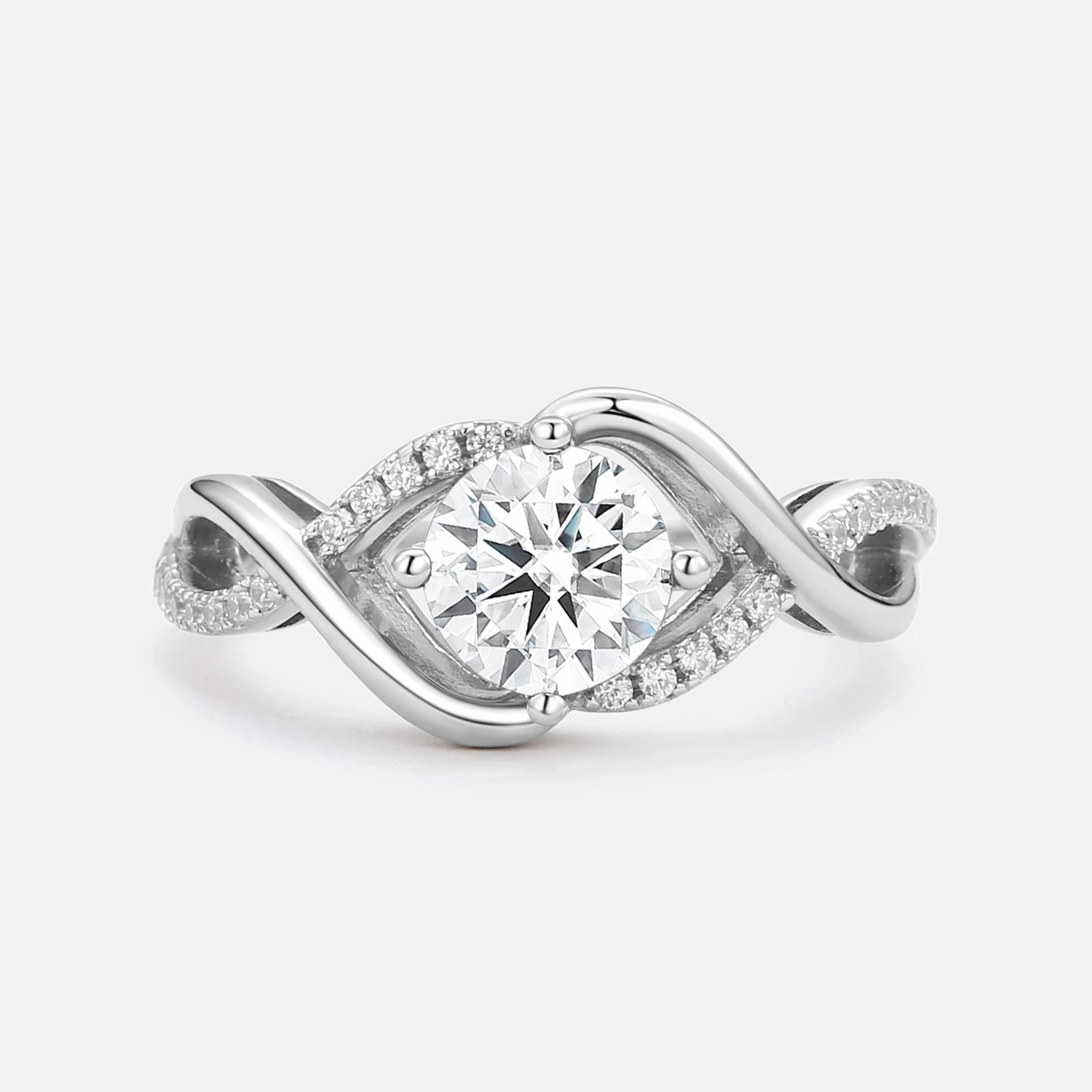 Round Cut Moissanite Classic Infinity Engagement Ring high contrast