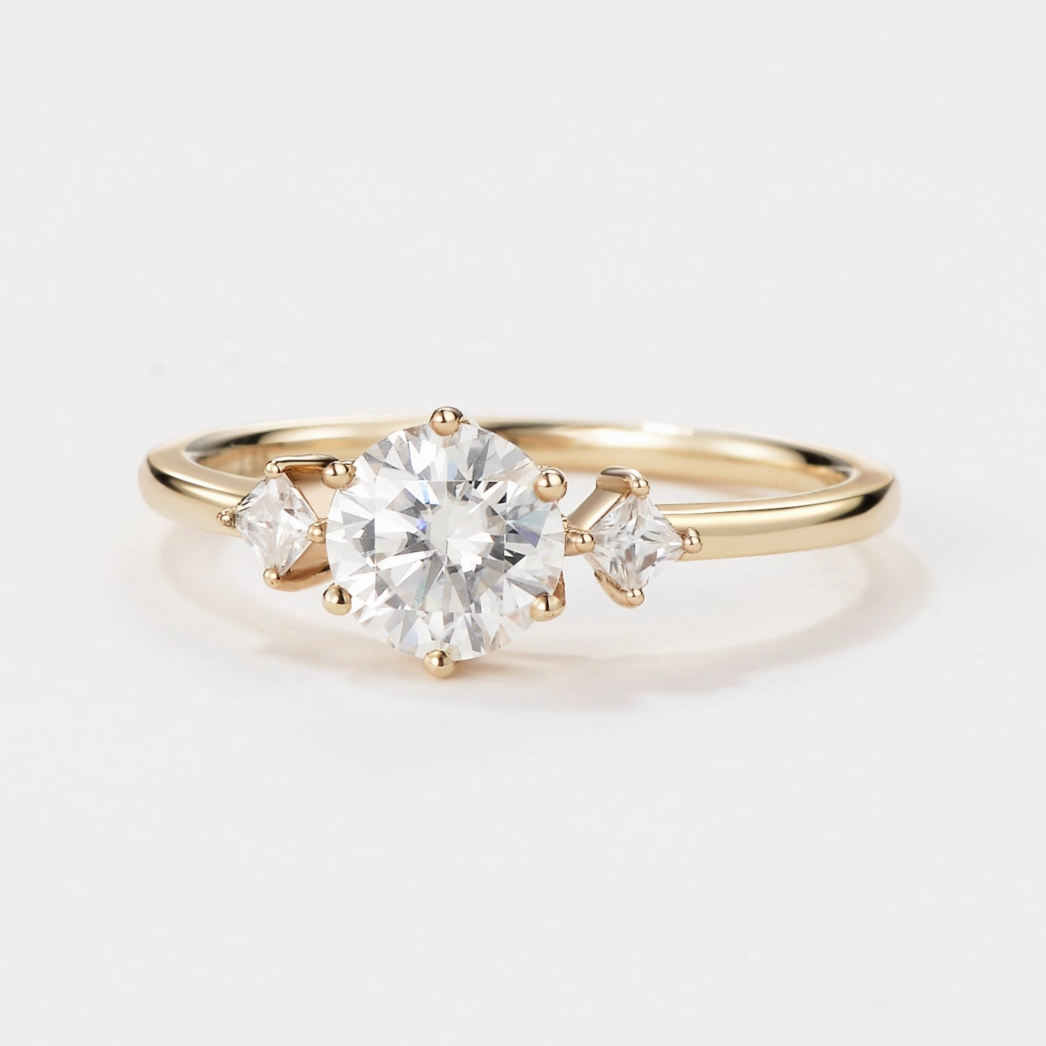 Round Cut Moissanite Classic Three-stone Engagement Ring Bold Form Trendy Design