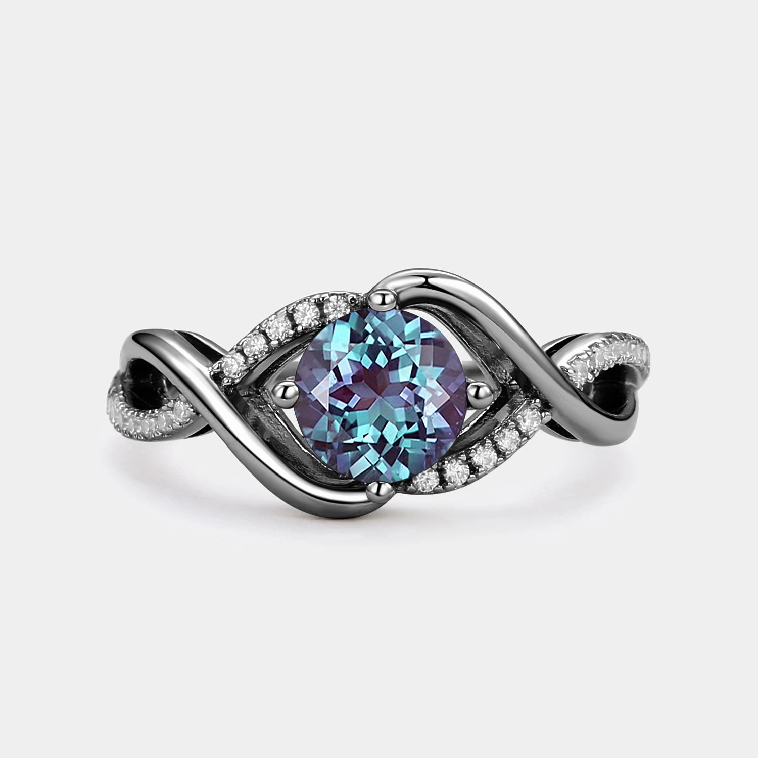 Round Cut Moss Agate Classic Infinity Engagement Ring Evening Set