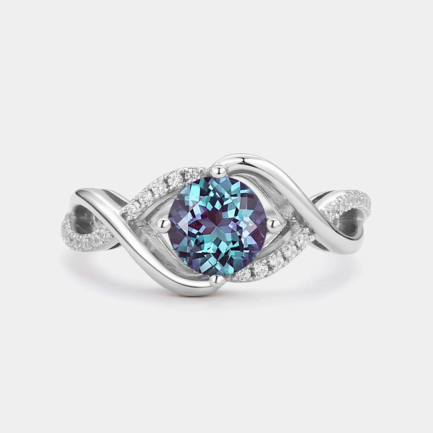 Round Cut Moss Agate Classic Infinity Engagement Ring Luxury Style Lustrous Form