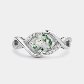 Vibrant color Trendy Piece Round Cut Moss Agate Classic Infinity Engagement Ring
