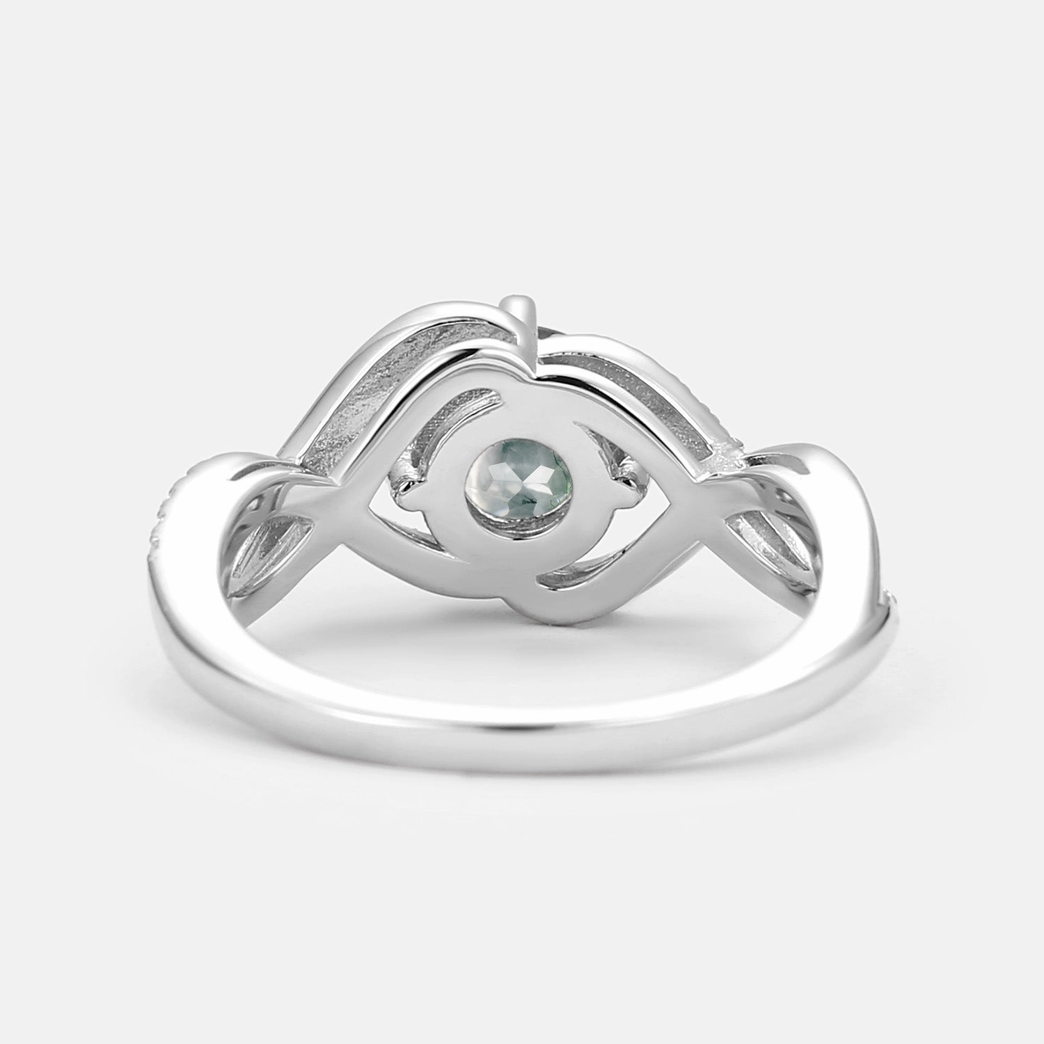 Round Cut Moss Agate Classic Infinity Engagement Ring Timeless Favorite Radiant Detail
