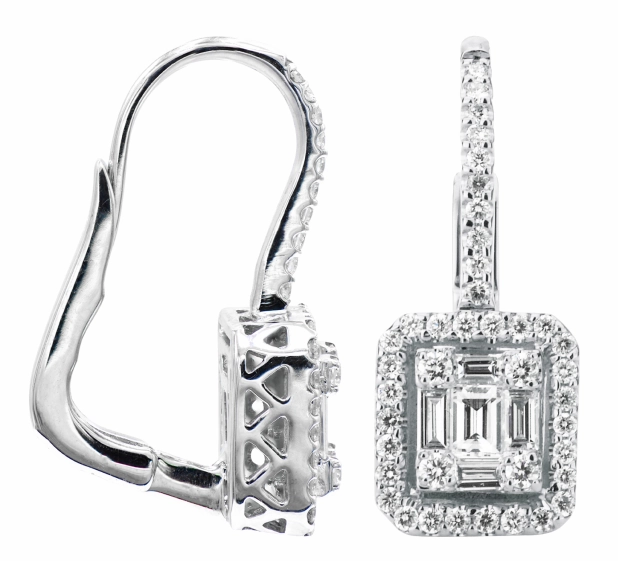 Round Drop Diamond Earrings in 18K White Gold (.86ctw) Pastel Accessory Ornate Must-Have