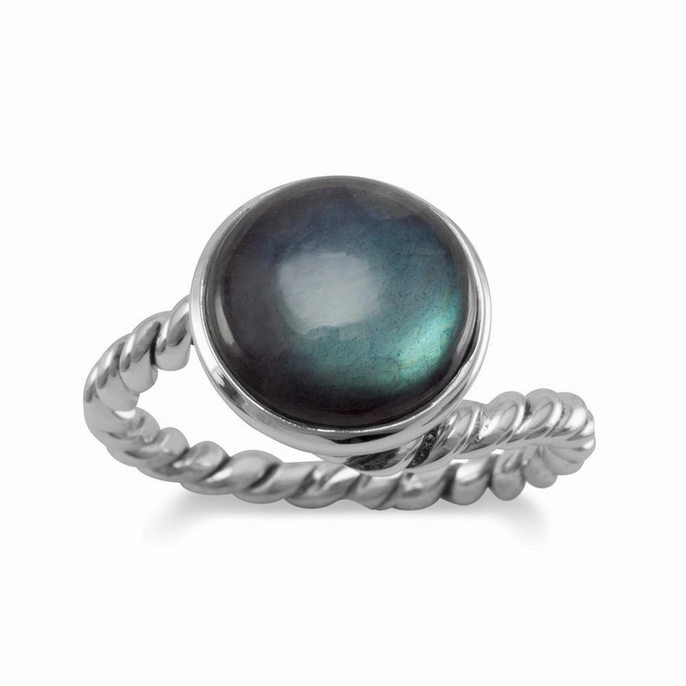 Round Labradorite Rope Twist Band Ring Sterling Silver Balanced Balance Classic Insignia