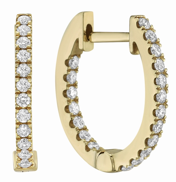 Round Small Hoop Diamond Earrings in 18K Yellow Gold (.46ctw) High-Quality Item Classic Selection