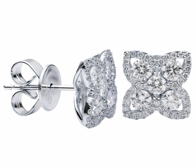Round Solitaire/Stud Diamond Earrings in 18K White Gold (.95ctw) Polished Accessory