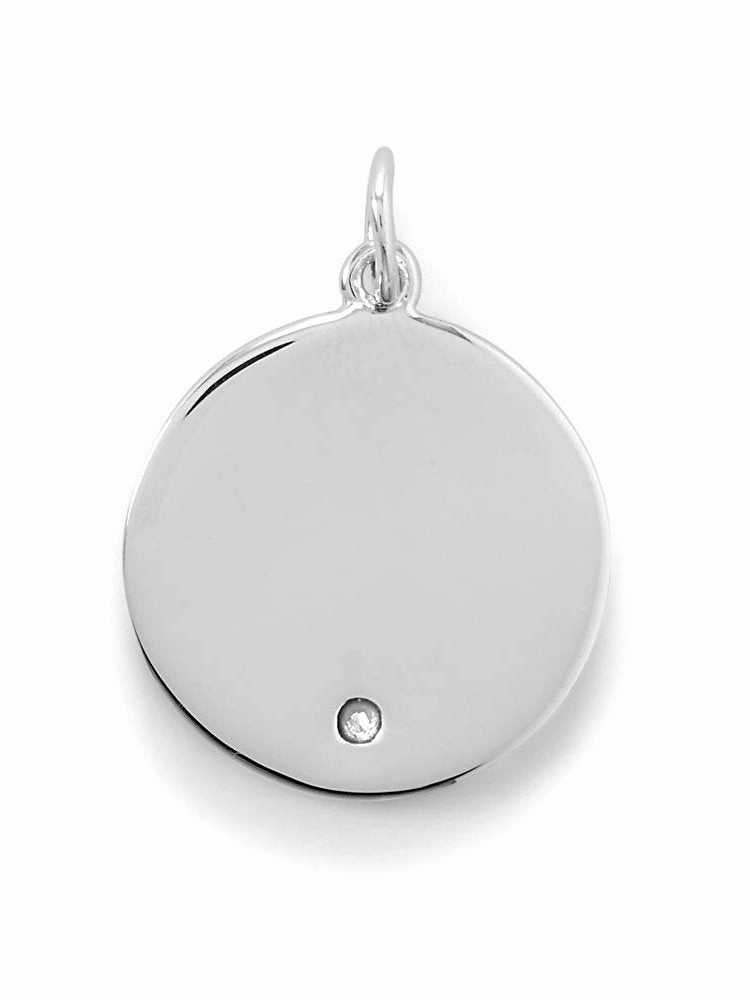 Delicate Glam Elegant Creations Round Tag Pendant Charm April Cubic Zirconia Sterling Silver Engravable
