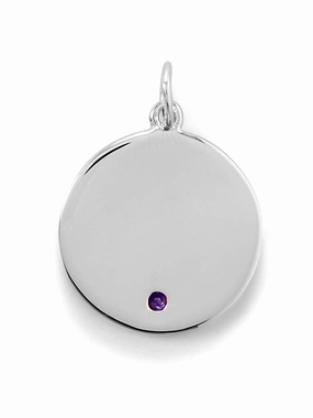 Round Tag Pendant Charm February Cubic Zirconia Sterling Silver Engravable Sparkling Style Spark Touch