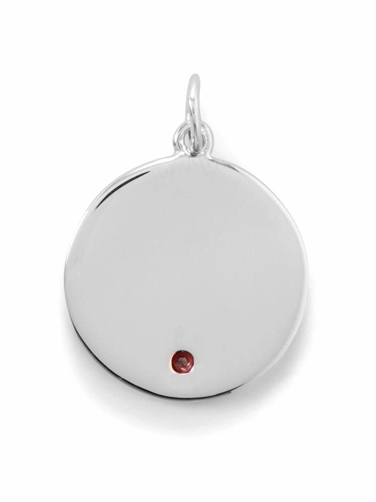 Round Tag Pendant Charm January Cubic Zirconia Sterling Silver Engravable Casual Pair Glamorous Accent