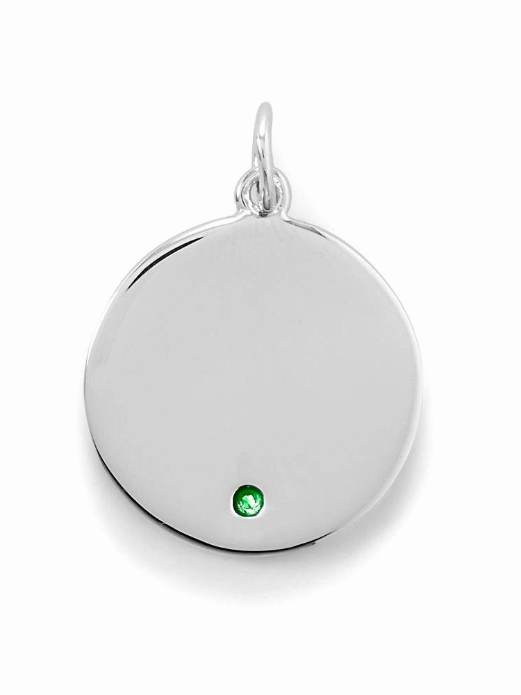 Premium Look Round Tag Pendant Charm May Cubic Zirconia Sterling Silver Engravable