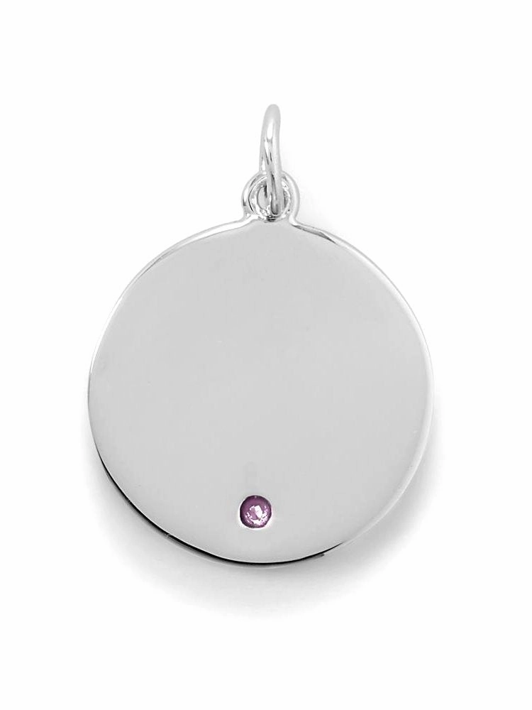 Impressive Feature Bold Accent Round Tag Pendant Charm October Cubic Zirconia Sterling Silver Engravable