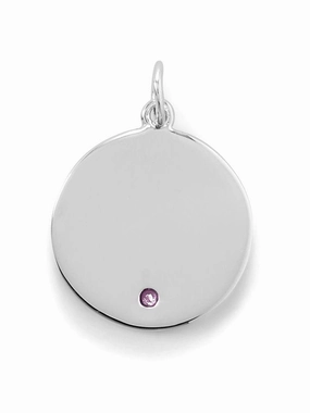 Impressive Feature Bold Accent Round Tag Pendant Charm October Cubic Zirconia Sterling Silver Engravable