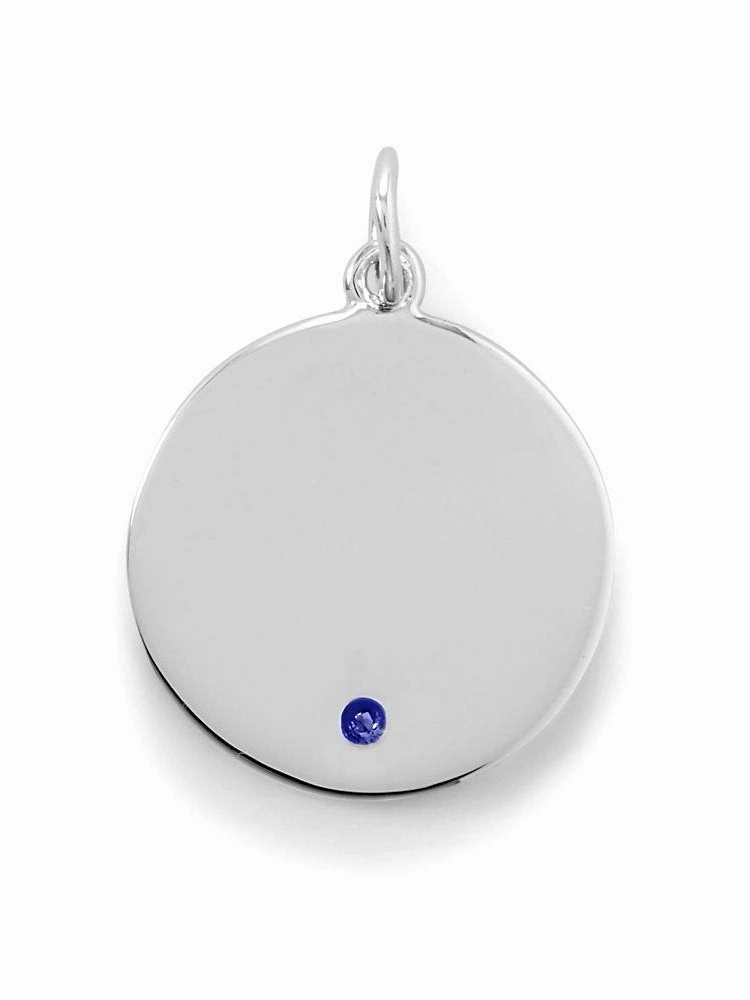 Fashionable Craft Round Tag Pendant Charm September Cubic Zirconia Sterling Silver Engravable