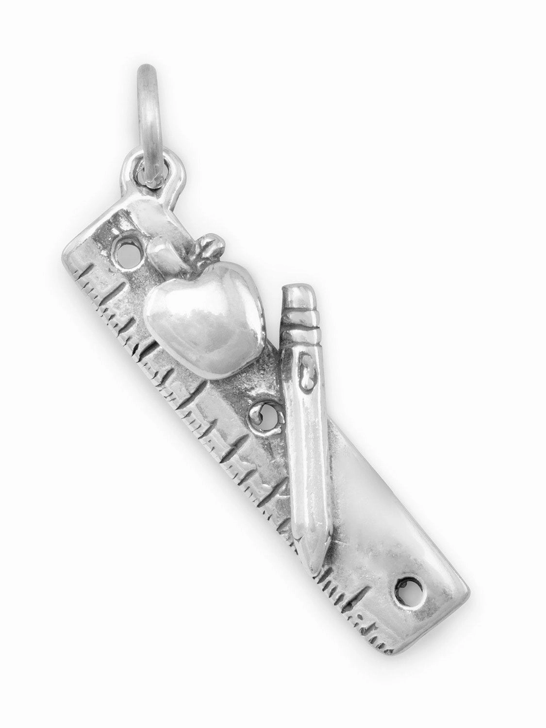 Ruler with Apple Sterling Silver Charm - Made in the USA Lightweight Fit