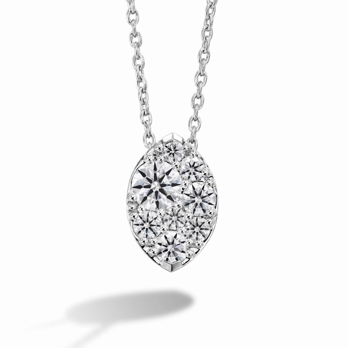 Hearts On Fire 18K White Gold Tessa Diamond Cluster Pendant with a 18K White Gold Link Necklace (0.30ctw) Beautiful Wear