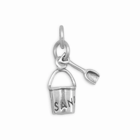 Sand Pail with Shovel Charm Sterling Silver, Made in the USA Seasonal Pick