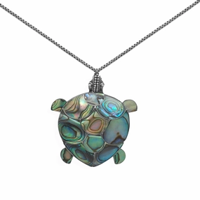 Sea Turtle Paua Shell Sterling Silver Necklace or Pin - Chain Included Birthday gift