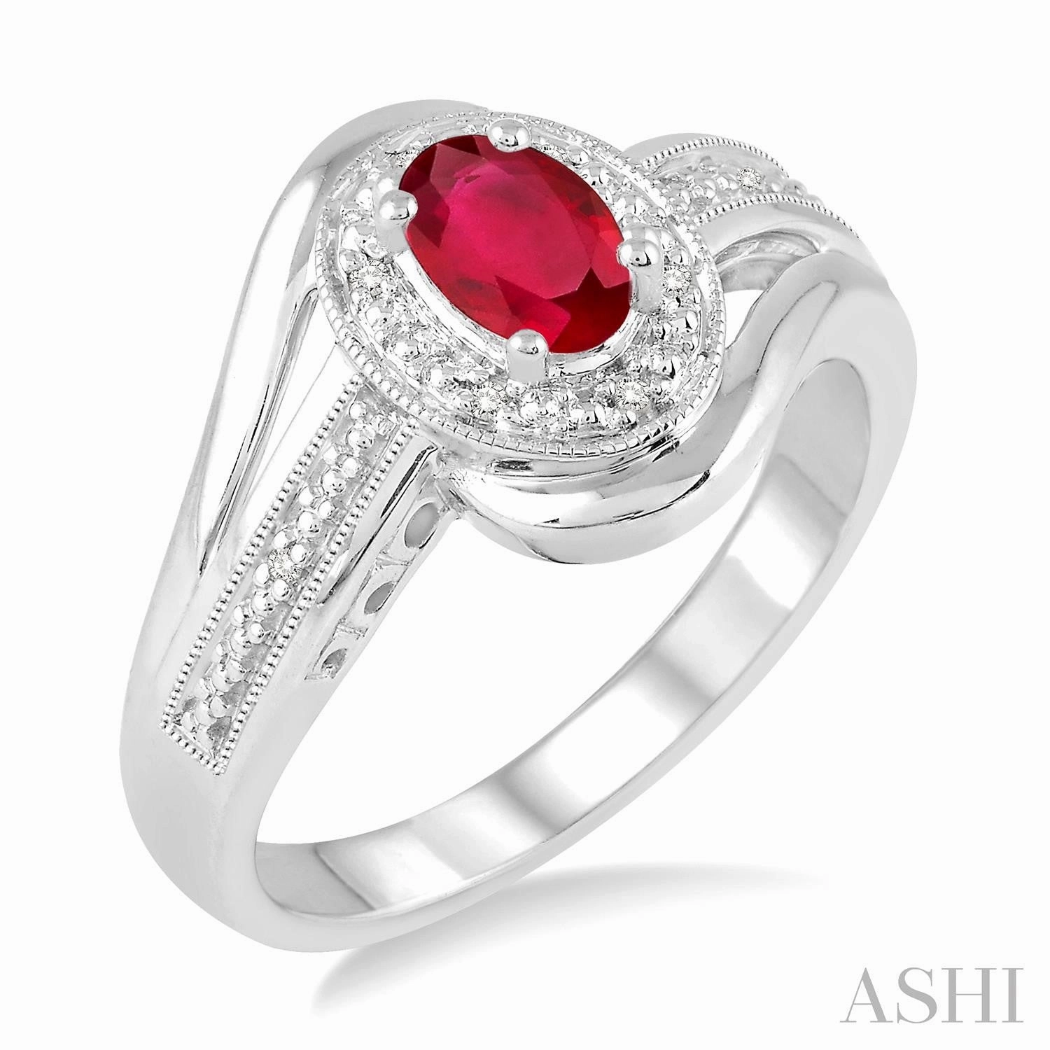Sturdy Must-Have Sterling Silver Oval Shape Ruby & Diamond Ring