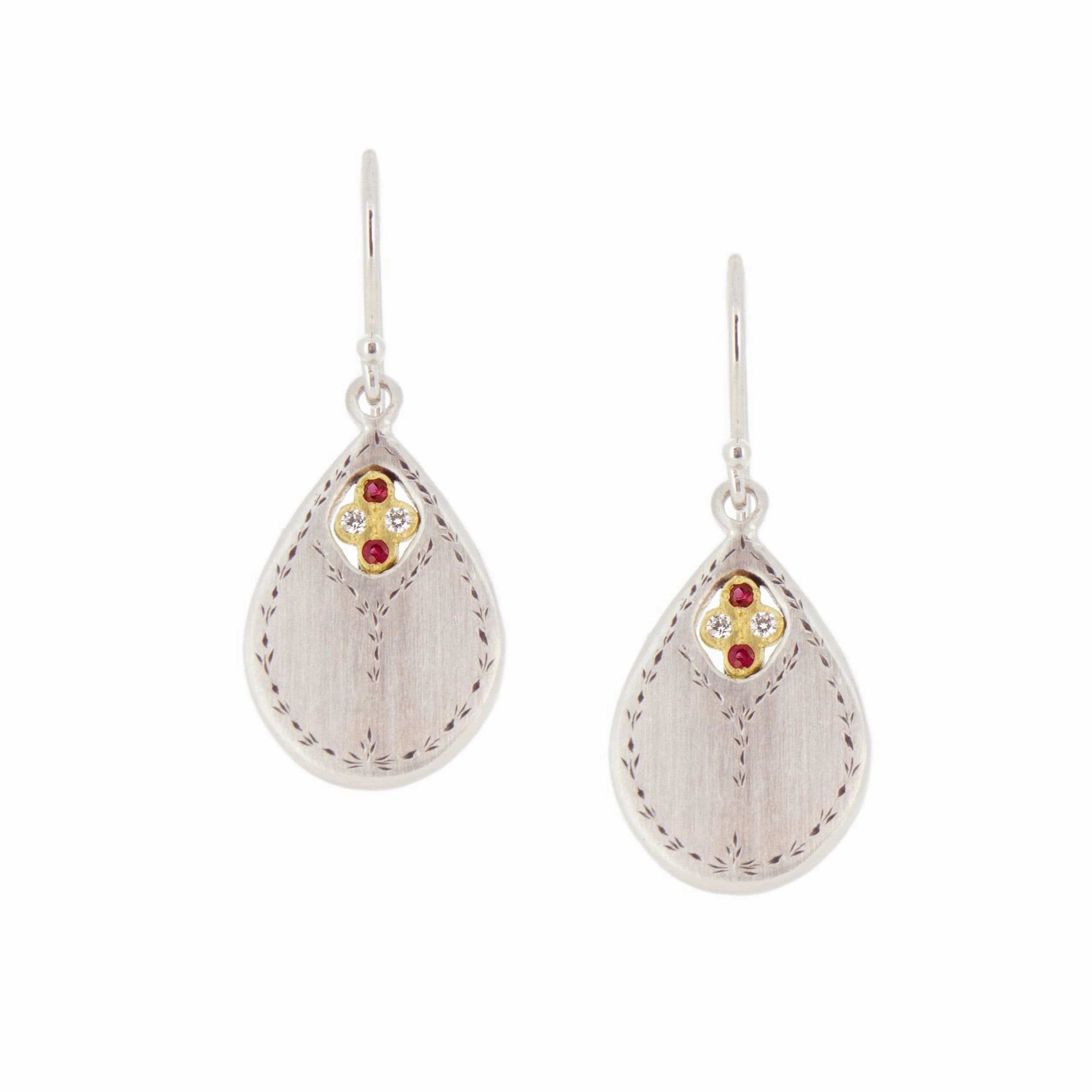 Secret Garden Drop Earrings - Sterling Silver, Ruby   Diamonds Refined Vibe