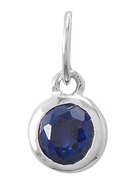 September Birthday Charm Dark Blue Cubic Zirconia Sterling Silver Shiny Style