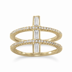 Creative Memento Double Band Cubic Zirconia Ring Gold-Plate on Sterling Silver with Cross