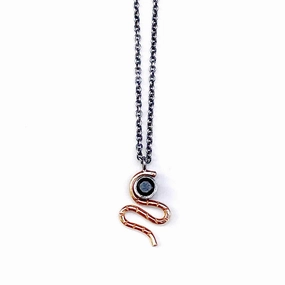 Serpent Necklace - 14k Gold, Sterling Silver   Black Spinel Perfect Present
