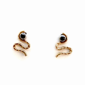 Creative Embellishment Serpent Studs - 14k Gold, Sterling Silver   Black Spinel