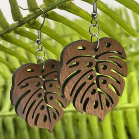 Set of 2 Wahine Wood Earrings Monstera Moments & Pineapple Hoop Modern Aesthetic Business Accent