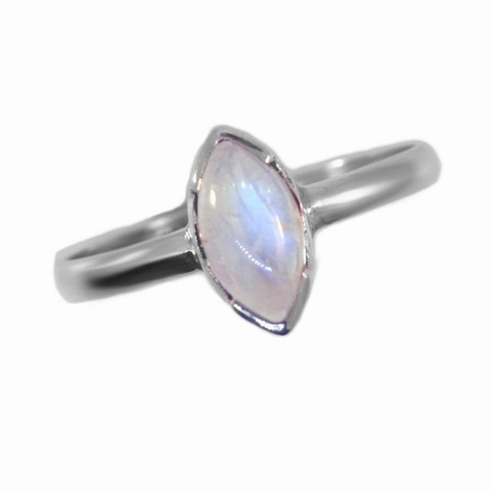 Modern Keepsake Rainbow Moonstone Ring Marquise Shape Sterling Silver Plain Band