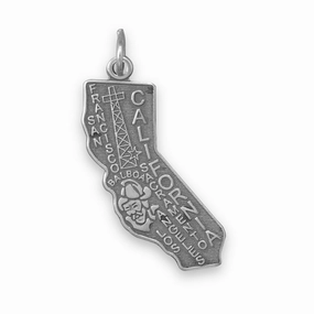California State Charm Antiqued Sterling Silver Silver Edge