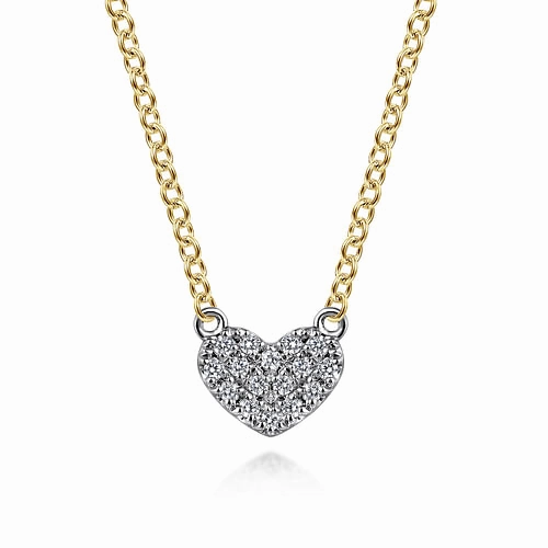 Artisan Detail Glamour Effect 14K White and Yellow Gold Diamond Heart Pendant Necklace