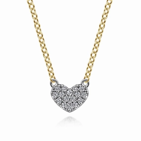 Artisan Detail Glamour Effect 14K White and Yellow Gold Diamond Heart Pendant Necklace