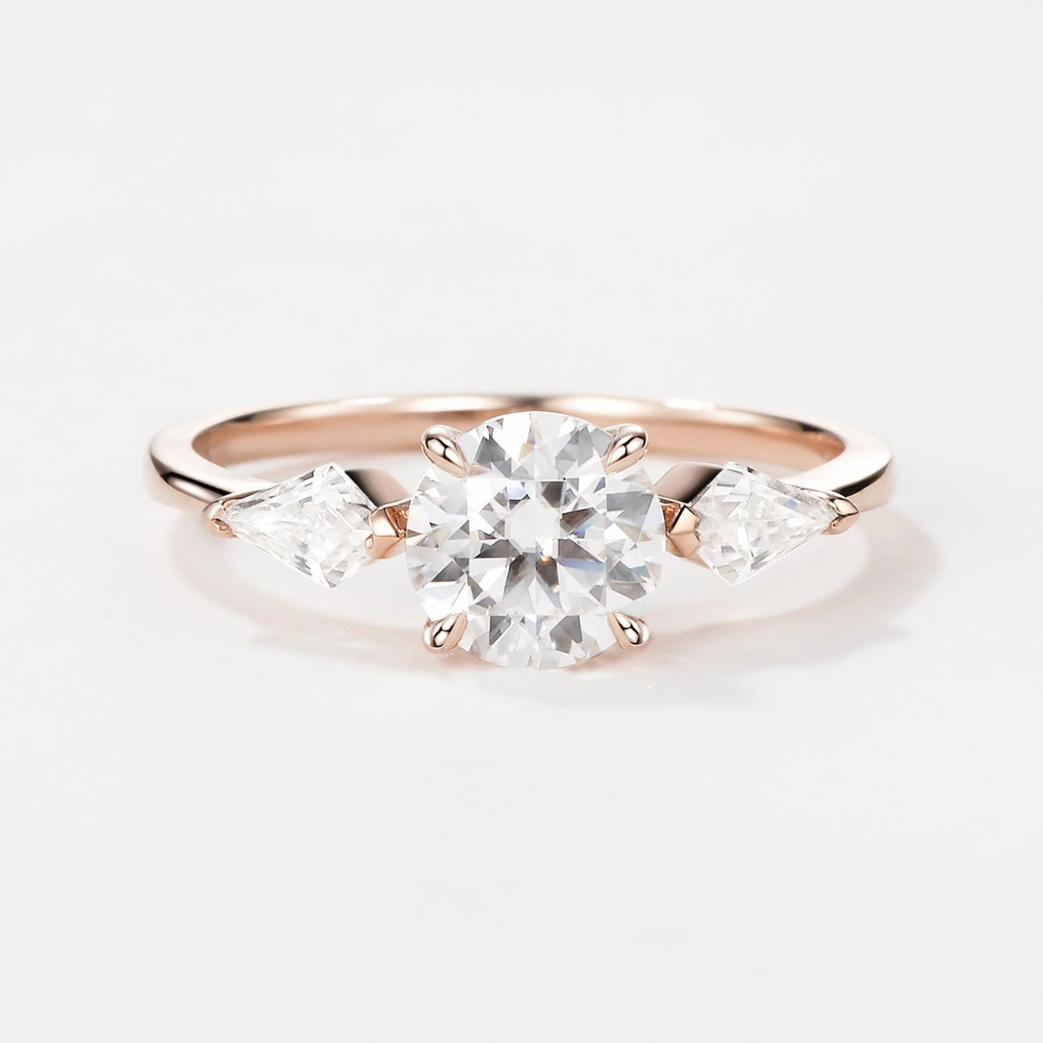Flat Frame Round Cut Moissanite Rose Gold Engagement Ring
