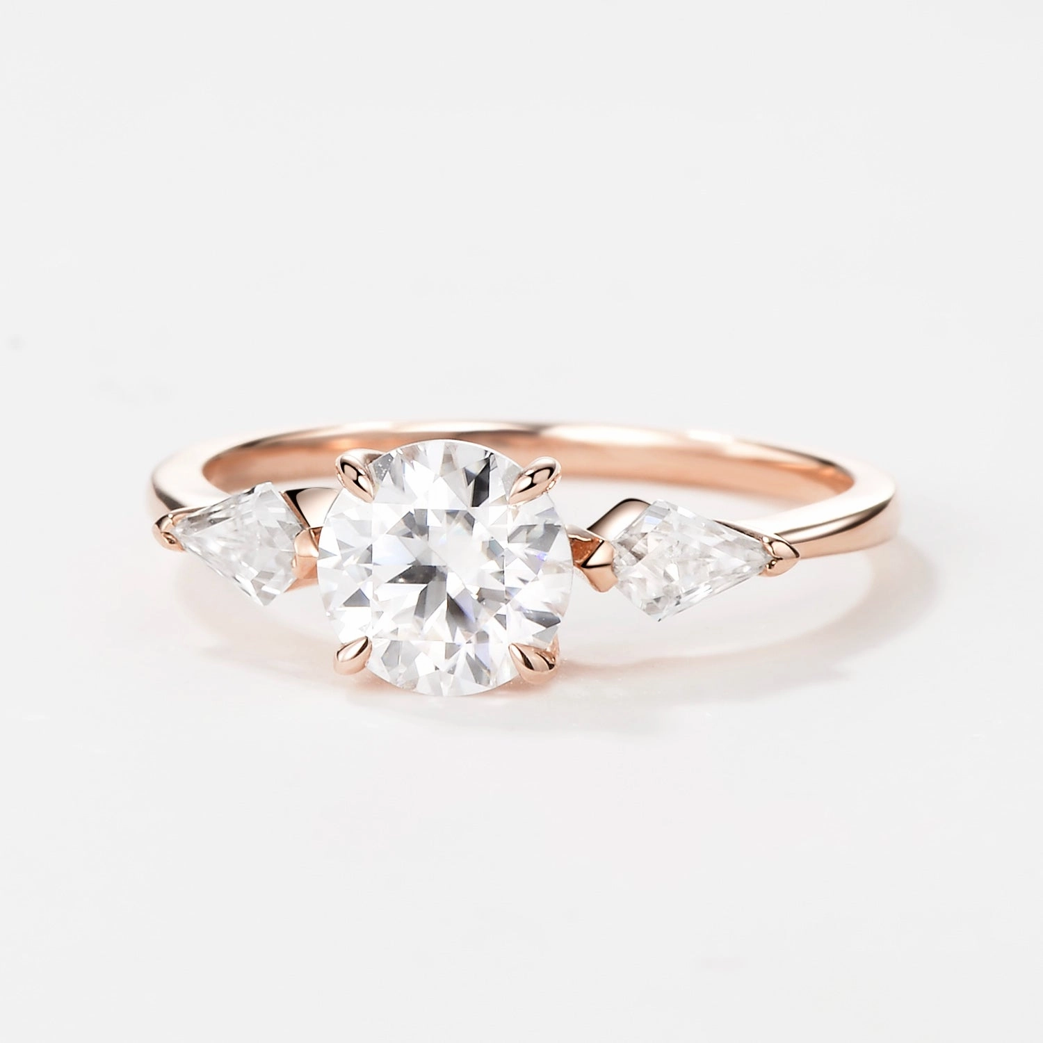 Round Cut Moissanite Rose Gold Engagement Ring Gold Accent Handmade Shine Pieces