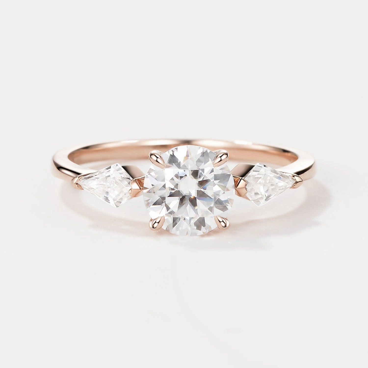 Graduation Day Formal Layer Round Cut Moissanite Rose Gold Engagement Ring